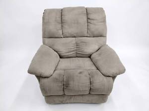 lot 8004 image: Gray-Beige Microfiber Recliner Chair with Pillow Arms and Extended Footrest