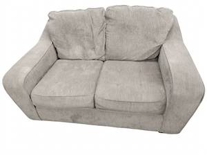 lot 8005 image: Gray-Beige Fabric Loveseat 2-Seat Sofa w Tufted Seat Cushions