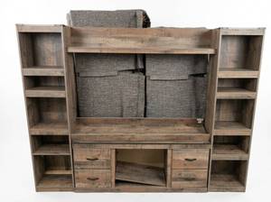 lot 8009 image: Ashley Furniture Rustic Wood-Look Entertainment Center w 2 Side Piers
