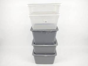lot 8010 image: Lot of 5 Stacked Plastic Storage Totes with Lids - 2 ClearWhite, 3 Gray