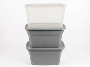 lot 8012 image: Lot of 4 Plastic Storage Totes - 1 Clear Latching, 3 Gray with Lids