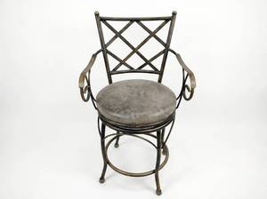 lot 8022 image: Swivel Bar Stool with Metal Frame, Scrolled Arms and Round Upholstered Seat