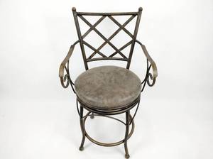 lot 8023 image: Swivel Bar Stool with Metal Frame, Scrolled Arms and Round Upholstered Seat