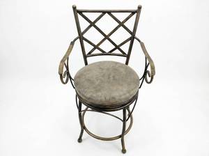 lot 8024 image: Swivel Bar Stool with Metal Frame, Scrolled Arms and Round Upholstered Seat
