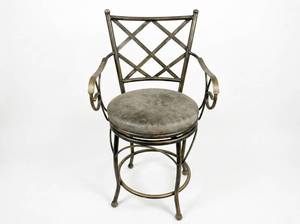 lot 8025 image: Swivel Bar Stool with Metal Frame, Scrolled Arms and Round Upholstered Seat