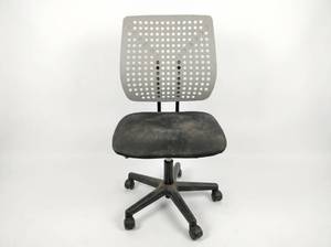 lot 8034 image: Armless Swivel Task Chair w Gray Perforated Plastic Back & Black Seat