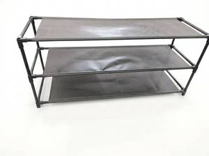 lot 8036 image: 3-Tier Black Fabric Shelf Storage Rack with Black Plastic Connector Frame