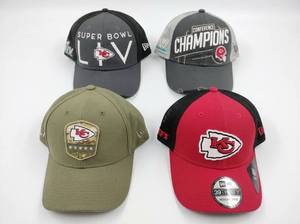 lot 8040 image: New Era Kansas City Chiefs Hat Lot of 4 - Super Bowl LIV, Champions, 39Thirty