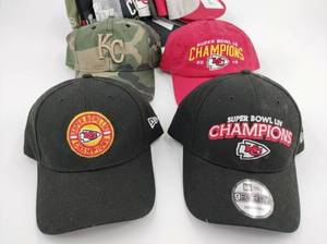 lot 8043 image: Kansas City Chiefs Super Bowl LIV Champions Baseball Cap Lot of 4 New Era