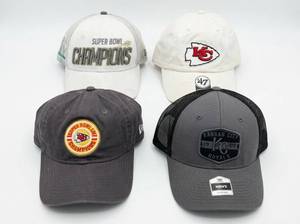 lot 8046 image: Lot of 4 Kansas City Chiefs & Royals Adjustable Caps Super Bowl LIV Champions
