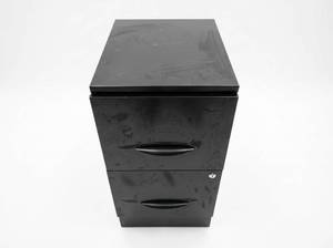 lot 8048 image: Black Steel 2-Drawer Mobile File Cabinet w Lock and Hanging File Rails