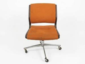 lot 8049 image: Vintage Orange Upholstered Swivel Office Chair w Chrome Base & Casters