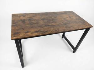 lot 8050 image: Rustic Brown Wood-Grain Top Desk with Black Metal Frame