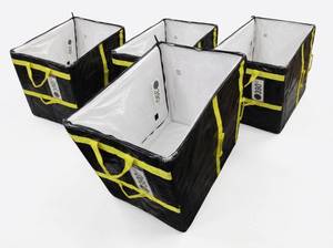 lot 8053 image: Black Insulated Collapsible Delivery Tote Bag w Yellow Straps & Carry Handles - Lot of 4
