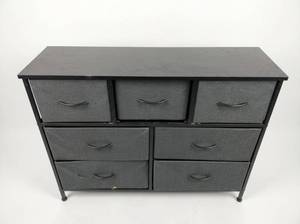 lot 8062 image: 7-Drawer Fabric Bin Storage Dresser Black Top Dark Gray Drawers