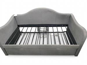 lot 8067 image: Gray Upholstered Trundle Daybed Frame with Arched Back and Metal Slat Deck