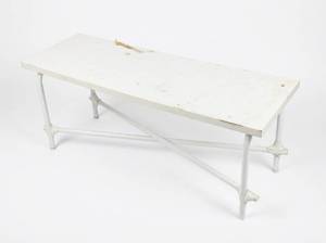 lot 8074 image: White Rectangular Bench with Tubular Metal Frame and X-Brace
