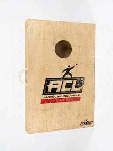 lot 8075 image: ACL American Cornhole League Folding Wooden Cornhole Board with Rope Handle