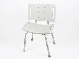 lot 8088 image: Shower Chair with Backrest, Adjustable-Height Aluminum Legs, Gray-White