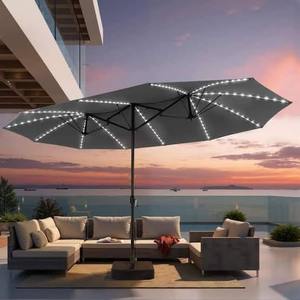lot 8014 image: 15 FT LED Twin Double Sided Patio Umbrella