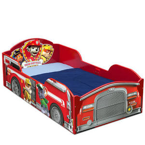 lot 8021 image: Paw Patrol Fire Truck Themed Toddler Bed Frame with Mattress, Red