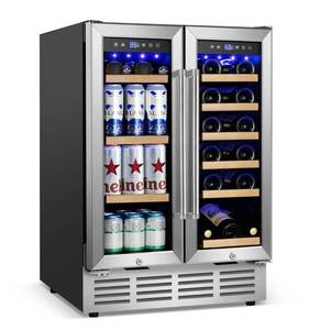 Dual Zone Beverage Wine Cooler 23.4in Undercounter Freestanding 2-in-1 - Retail: $1,000