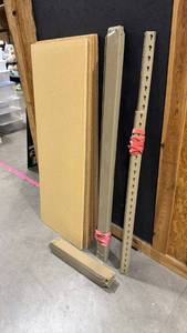 lot 210 image: Gorilla shelving unit complete railing for 4 shelves, includes extra shelf boards for a total of 8 shelves overall size is 84 x 48 x 18 in
