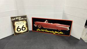 lot 1064 image: Route 66 and ��57 Chevrolet Bel Air metal signs