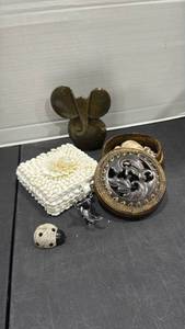 lot 2015 image: Carved stone elephant and other decor
