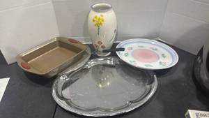 lot 2057 image: Silver plated platter and more