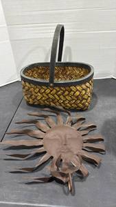 lot 2061 image: Basket and metal sun decor