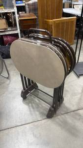 lot 2114 image: Cosco set of 4 oval tv trays with stand