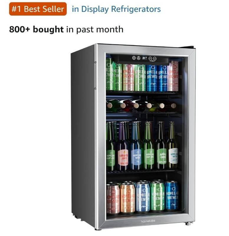lot 18795 image: hOmeLabs Beverage Refrigerator and Cooler, 120 Cans Capacity, 3.2 Cu Ft, Scratched and Dented but Works as Expected. - Retail $300