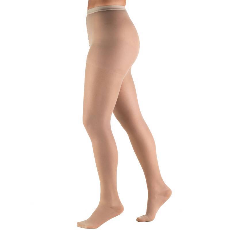 lot 47437 image: Truform Sheer Compression Pantyhose, 15-20 mmHg, Womens Shaping Tights, 20 Denier, Nude, Queen - Retail $19