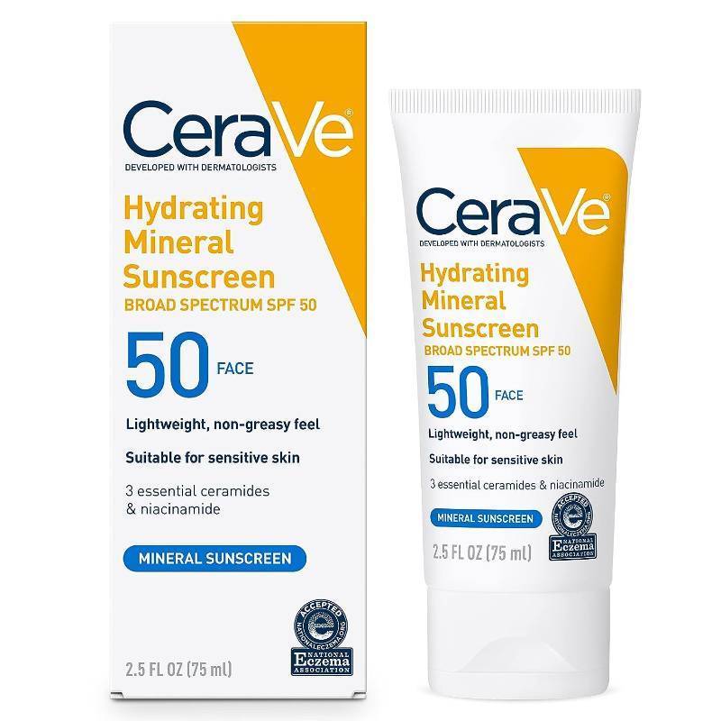 lot 47467 image: CeraVe Hydrating Mineral Sunscreen SPF 50 Face Sunscreen, Travel Size 2.5oz - Retail $14