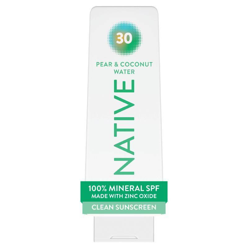 lot 47529 image: Native Mineral Sunscreen Lotion SPF 30, Pear & Coconut Water Scent, with 100% Mineral Zinc Oxide for Face & Body, Hawaii Compliant, Vegan, No White Cast - 7 oz - Retail $20