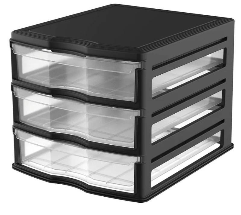 lot 47558 image: 3 Drawer Stackable Plastic Shelf Storage and Organizer, 4 Pack. - Retail $80
