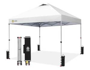lot 18827 image: CROWN SHADES 10x10 Pop Up Canopy Tent with One Push Setup, White - Retail $150