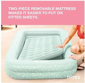 lot 18847 image: Intex Lightweight Kidz Soft Frame Inflatable Travel Bed w Hand Pump - Retail $52