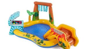 lot 18848 image: INTEX Dinosaur Inflatable Kiddie Pool & Water Slide  - Retail $80