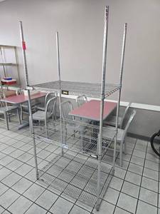 lot 18798 image: Metro Chrome Wire Shelving Unit 4-Shelf w Tall Posts