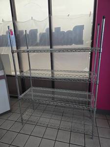 lot 18801 image: 3-Tier Chrome Wire Shelving Unit with Black Post Caps
