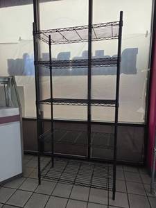 lot 18802 image: 5-Tier Black Wire Shelving Unit with Adjustable Shelves