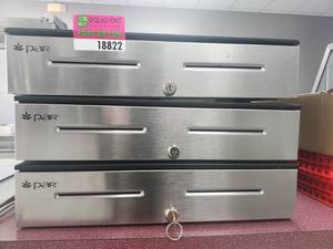 lot 18822 image: (3) PAR Stainless Front Cash Drawers w Black Top Covers