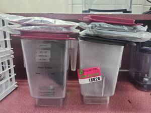 lot 18828 image: Blendtec Wildside Blender Jar Lot of 2 w Lids - Shakes & Malts, Blasts