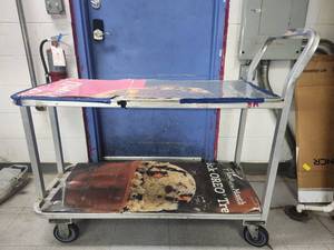 lot 18840 image: Aluminum 2-Tier Utility Cart with Push Handle and 4 Swivel Casters