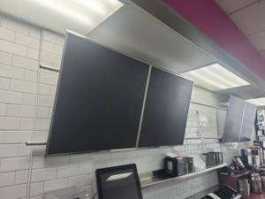 lot 18841 image: Pair of Dark Gray Hanging Menu Board Panels w Stainless Trim and Mounting Rods