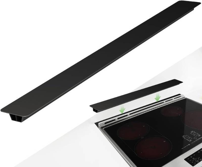 lot 201603 image: 31.5 Slide-in Range Rear Filler Kit, Stove Gap Universal Trapezoidal filling strips, Cooktop Trim Kit Between Stove and Backsplash W10113901A for Whlrlpool & Most Brand (Black-31.5in)