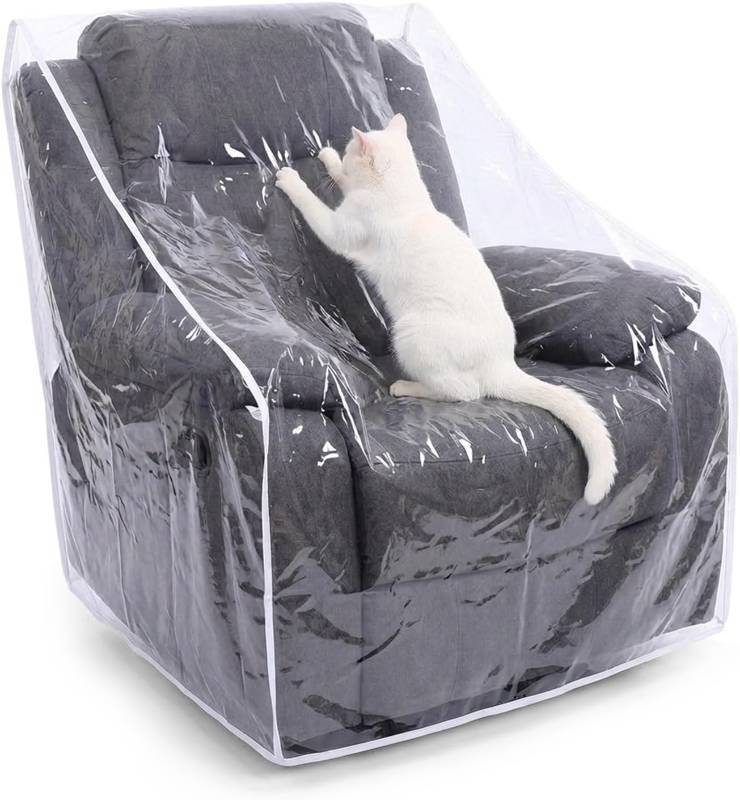lot 231683 image: Thickened Plastic Armchair Cover, Heavy Duty Plastic Recliner Cover Furniture Covers, Dust-proof Moving Bags, Clear Vinyl Waterproof Living Room Chairs Slipcover for Storage and Moving - 40 W