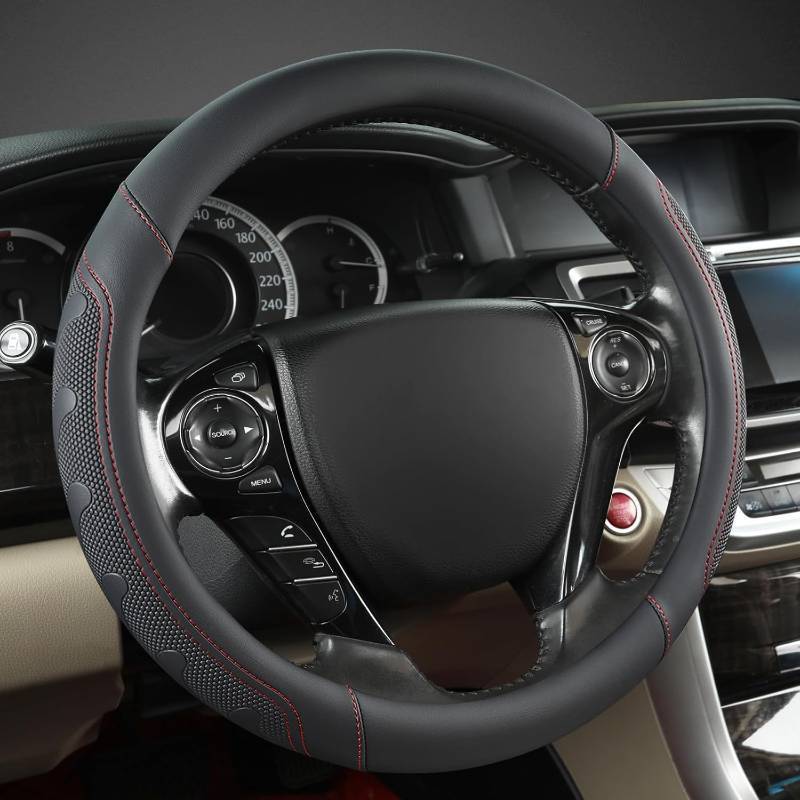 lot 231688 image: GIANT PANDA Microfiber Leather Steering Wheel Cover for Honda Accord,Civic,CR-V,HR-V,Pilot(BlackRed Line-Standard Size)
